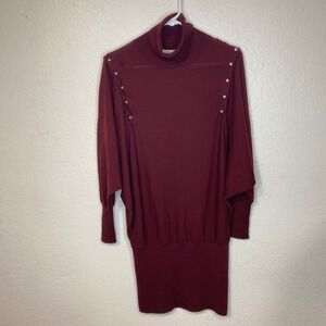 Jean Paul Gaultier Burgundy Studded Batwing Turtleneck Knit Sweater Dress Size S